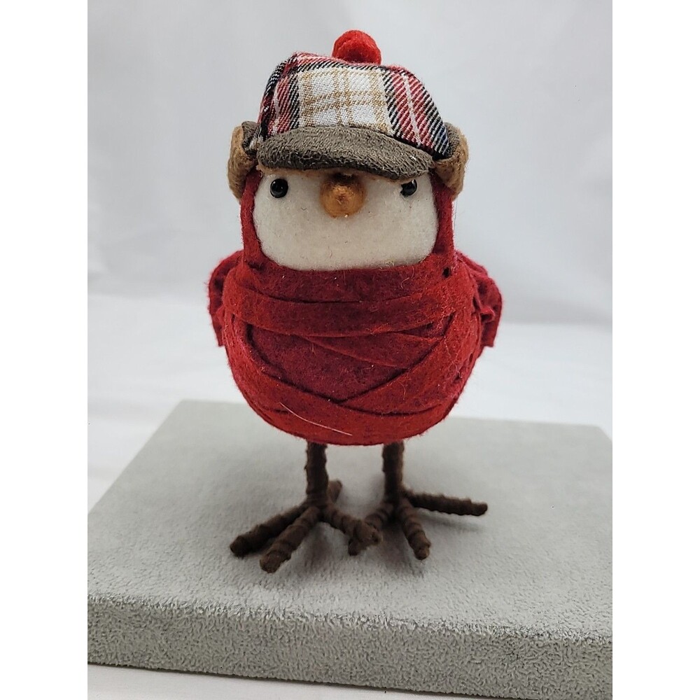 Retired Target 2013 Wondershop Bird Red Plaid Earflap Hat Fall Winter Spritz 7"